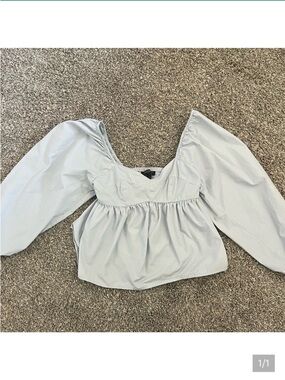 Banana Republic M Blouse Top Cropped Babydoll Balloon Long Sleeve Blue Cotto